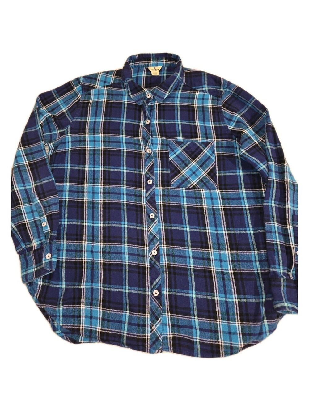Woolrich Women's XL Blue Plaid Flannel Button Up Shirt Cotton Outdoor Casual